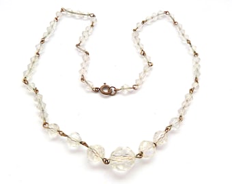 Vintage Art Deco Era Crystal Glass Beaded Short Length Necklace, 30s 40s Jewellery