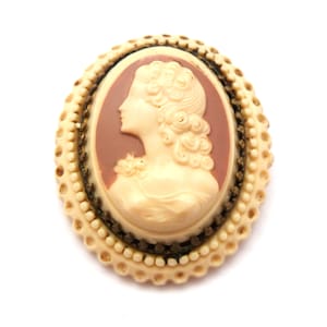 Vintage Brooch, Large Celluloid Early Plastic Cameo Design French Paris Made Pin, 30s 40s Jewellery