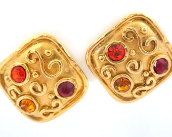 Vintage Gran juego de pedrería Eduard Rambaud Paris Designer Clip On Statement Pendientes, joyas de los 90