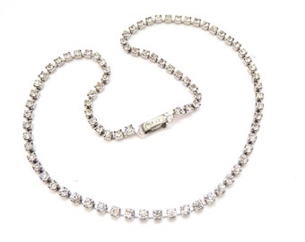 Vintage Dainty Rhinestone Studded Choker Length Necklace, 50s 60s Jewellery