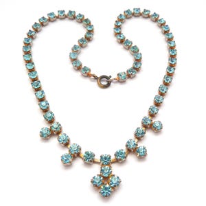 Vintage Blue Rhinestone Set Dainty Drop Design Choker Necklace, 50&#39;s Jewellery.