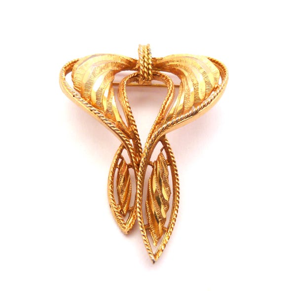 Broche Vintage Dorée - Motif Fleurs Années 70/80 - Bijou Rétro - Occasion