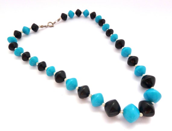 Vintage Necklace, Choker Length Blue and Dark Nav… - image 3