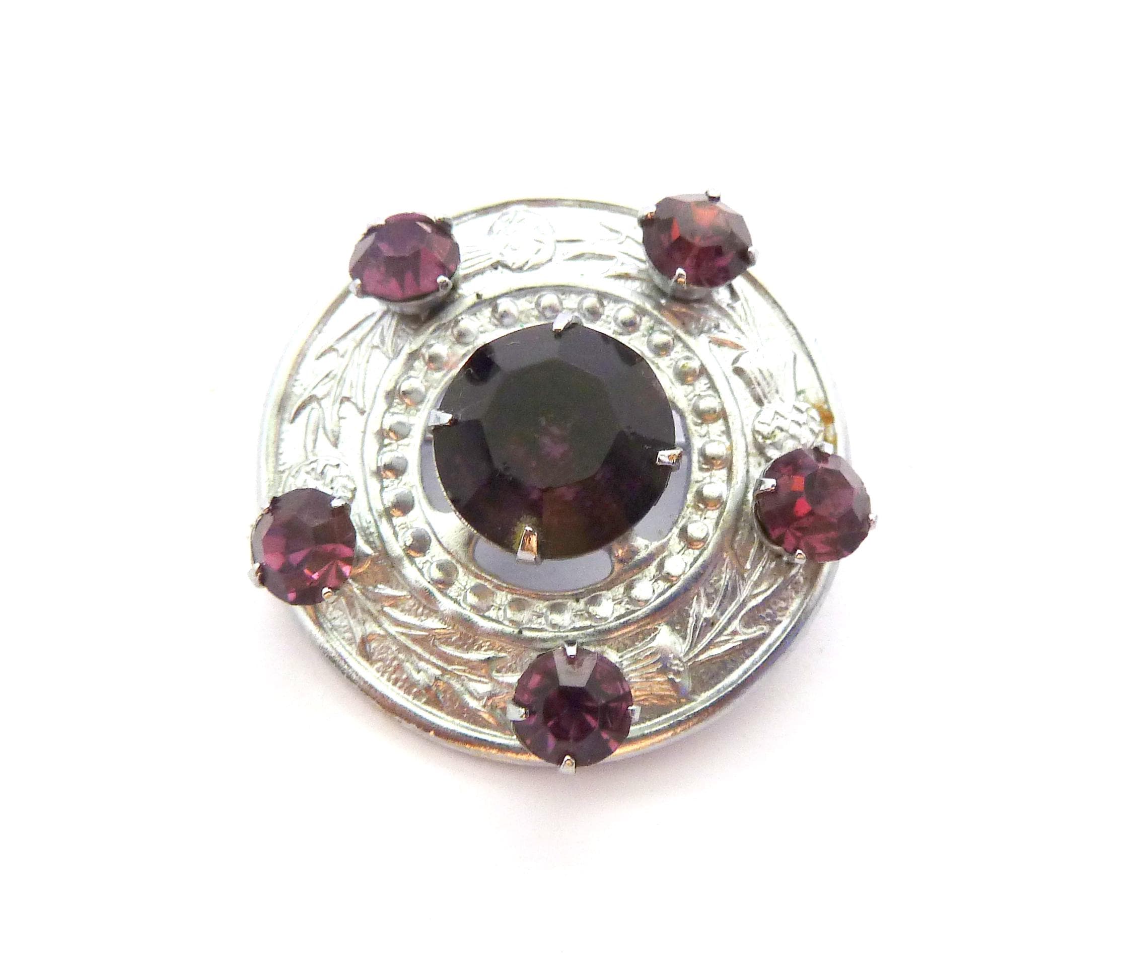 ヴィンテージ スコットランド アザミ ブローチ：フェイクアメジスト