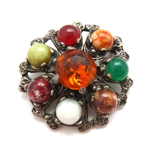 Vintage Large Scottish Celtic Style Shield Design Brooch With Faux Gem Detailing, 70s Jewellery.