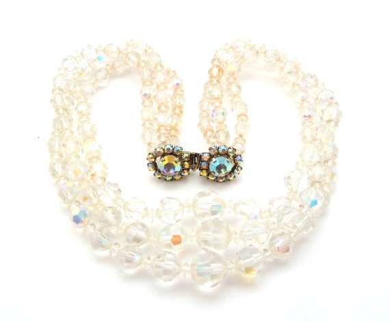 Vintage Necklace Triple Stranded Aurora Borealis … - image 2