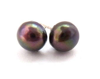 Vintage Small Cultured Peacock Pearl Classic Design Stud Earrings, 90s Jewellery, New Old Stock