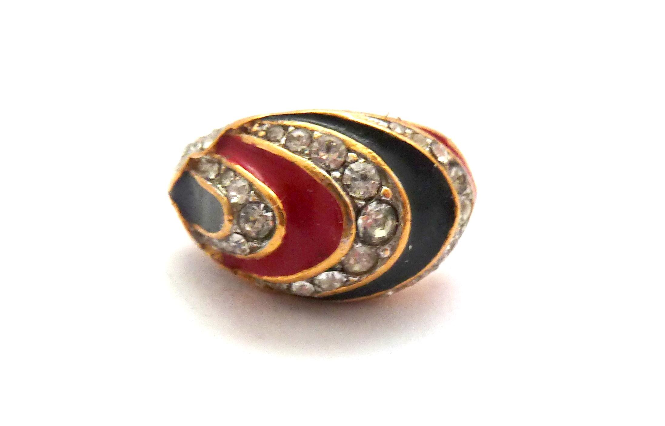 Vintage Attwood and Sawyer Black and Red Enamel Rhinestone