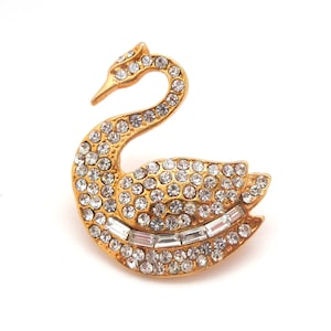 Vintage Rhinestone Set Swan Bird Design Retro Style Brooch, 80s 90s Jewellery