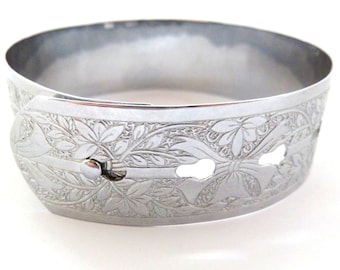 Vintage Bangle Art Deco Revival Style Bow And Floral Patterned Buckle Design Bracelet, 50s 60s Jewellery