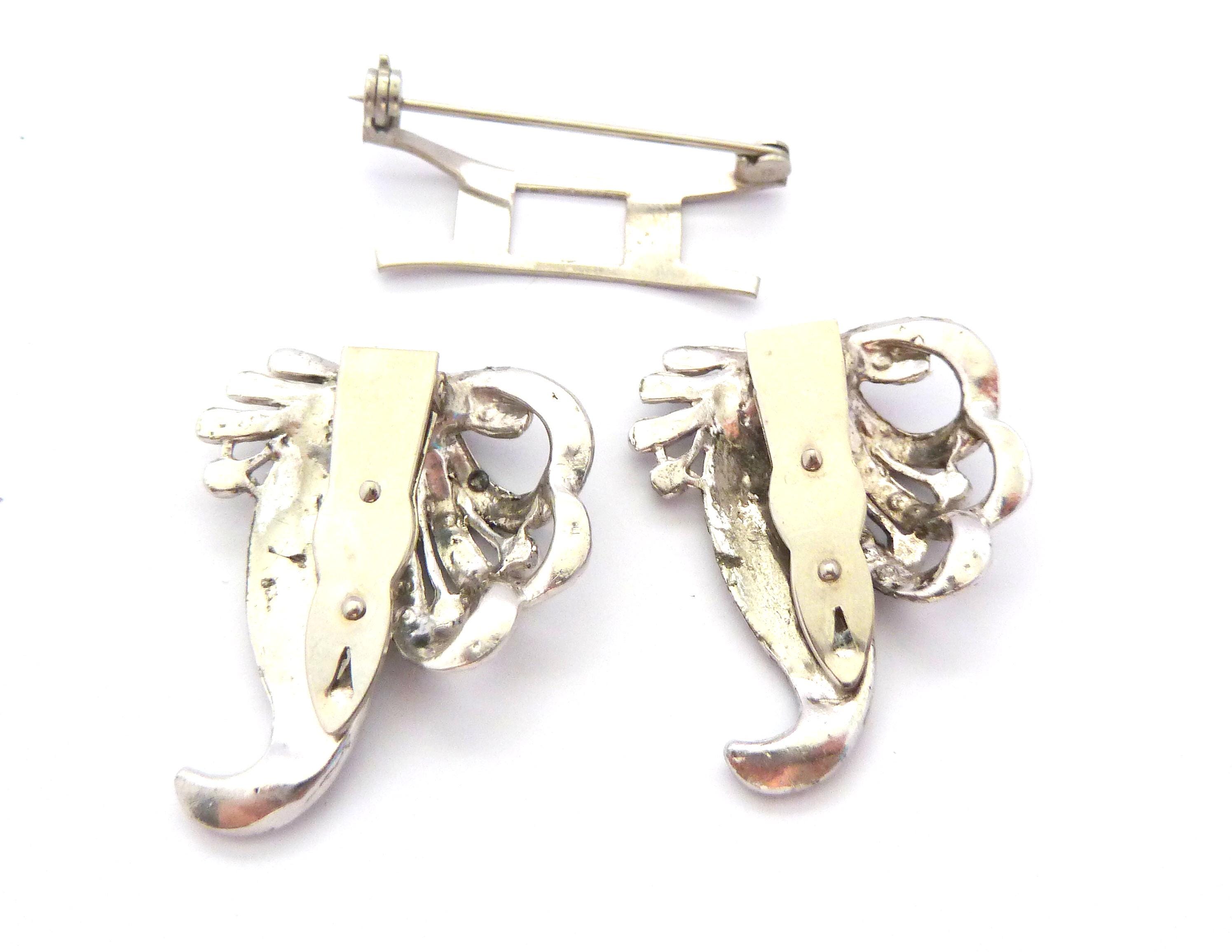 ヴィンテージ デュエットブローチ、自然派装飾の葉っぱデザイン マーカ