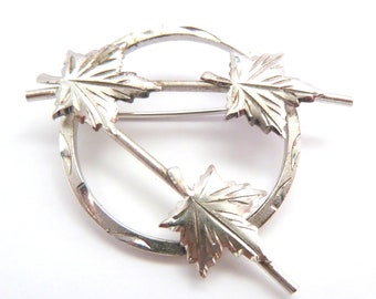 Vintage Brooch, Sterling Silver Triple Maple Leaf Design Modernist Style Pin, 50's Jewellery