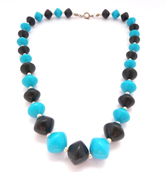 Vintage Necklace, Choker Length Blue and Dark Nav… - image 2