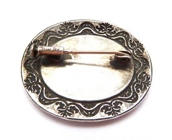 Broche Vintage Signée PIERRE BEX - Fleurs Séchées En Médaillon Avec Ruban - Occasion