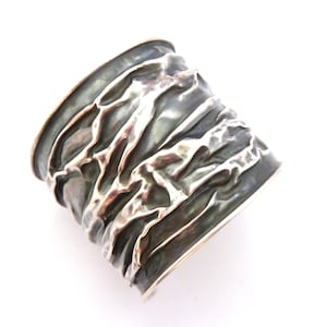 Chunky Sterling Silver Modernist Style Cuff Bangle Statement Design Bracelet