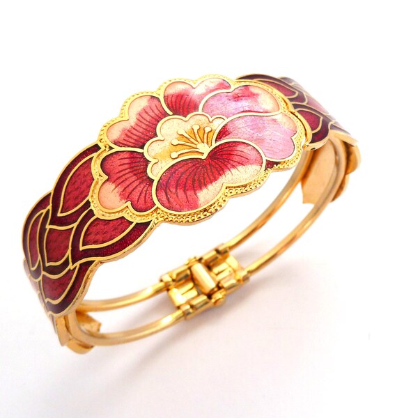 Pulsera vintage con flores y bisagras de esmalte cloisonné, joyería de los años 80 y 90