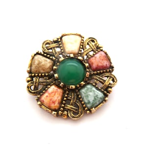 Vintage Scottish Style Faux Gemstone And Celtic Knot Work Design Brooch, 70s Jewellery.