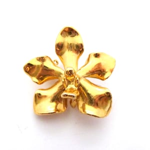 Vintage Small 22K Gold Plated Orchid Flower Design Brooch, 90s Jewellery