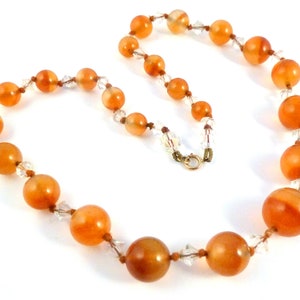 Vintage Art Deco Era Hand Knotted Scottish Style Carnelian And Rock Crystal Bead Choker Necklace With 9ct Gold Clasp, 30s 40s Jewellery
