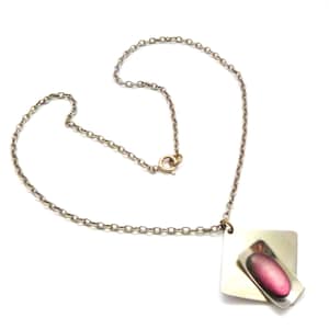 Vintage Stainless Steel Necklace: Purple Cabochon Modernist Pendant