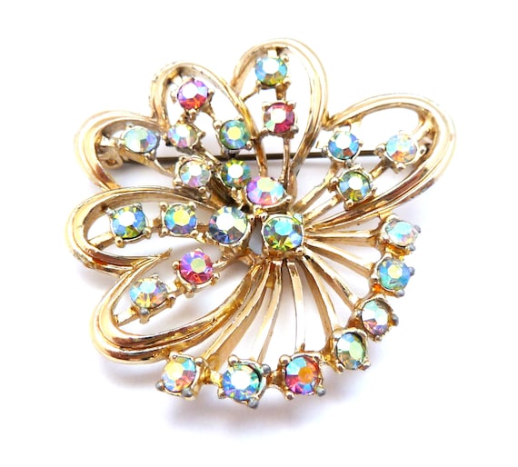 Broche Vintage Cristaux Aurore Boréale - Années 50/60, Alliage, Occasion