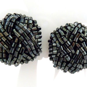 Vintage Large Seed Bead Retro Design Clip On Earrings, 80s 90s Jewellery