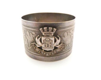 Vintage Silver Plate Machine Etched French City Lens Design Napkin Ring