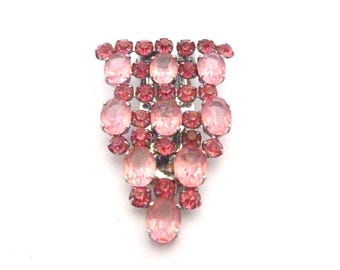 Vintage Large Art Deco Era Pink Rhinestone Set Geometric Design Dress Clip, 30s 40s Jewellery