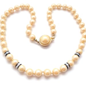 Vintage Hand Knotted Faux Pearl Necklace With Sequin Detailed Rondelle Beads And A Pearl Detailed Clasp, 80s 90s Jewellery