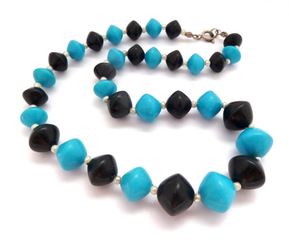 Vintage Necklace, Choker Length Blue and Dark Nav… - image 1