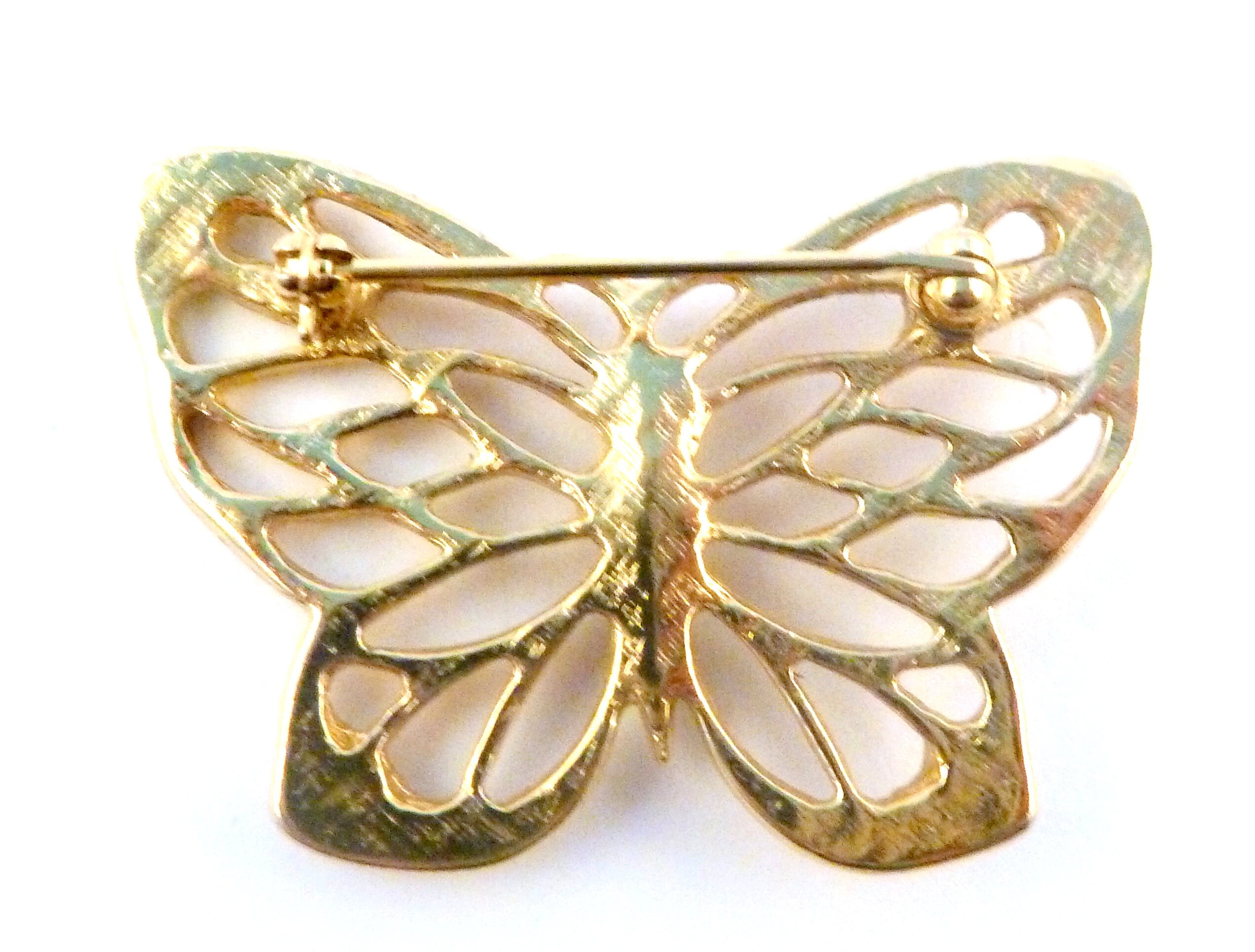 Broche Papillon Vintage Années 80 - Laiton Et Paillettes, Bijou Fantaisie Ancien