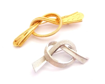 Two Vintage Retro Abstract Knot Design Brooches,  80s Jewellery