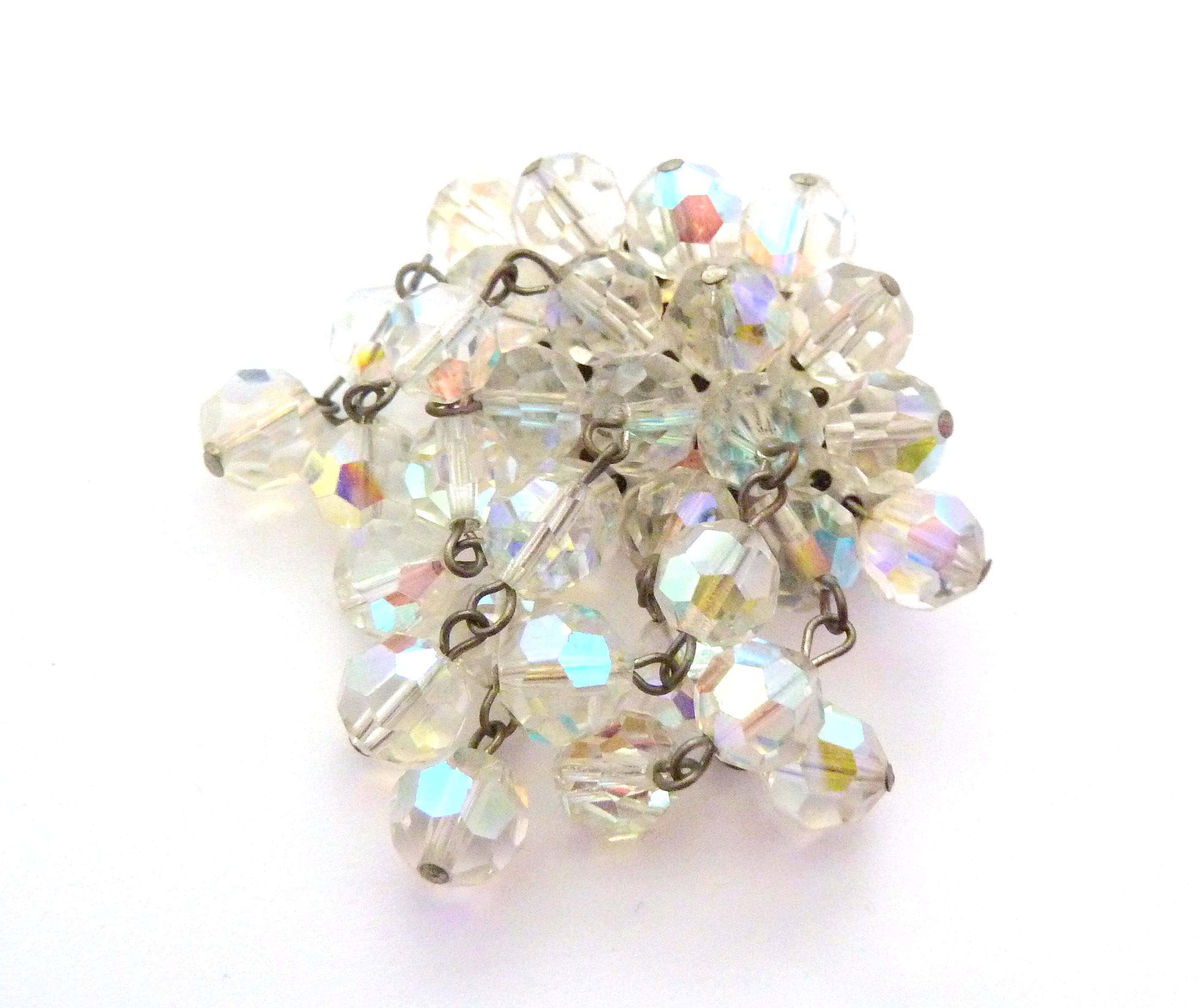 Broche Vintage Avec Cristaux Boréalis Argentés - Modèle *5000 - Occasion