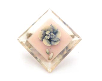 Vintage Small Reverse Carved Lucite Pansy Flower Design Brooch, 40s 50s Jewellery