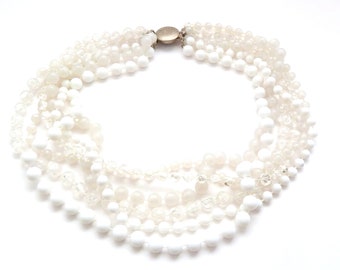 Collier Perles Vintage Années 70 - 3 Rangs Torsadés Couleur - Très Bon état