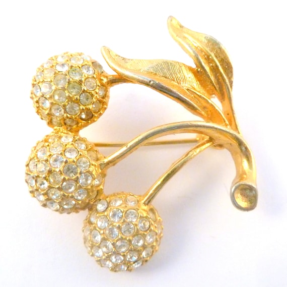 Vintage Berry Brooch, Retro Cherry Berry Fruit And