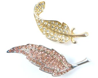 Spille vintage con foglie di strass, set di due spille in stile foglia di strass rosa e bianco, gioielli anni '90