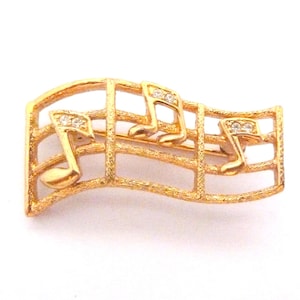 Vintage Attwood And Sawyer Small Crystal Rhinestone Musical Notes Design Brooch, 80s 90s Jewellery.
