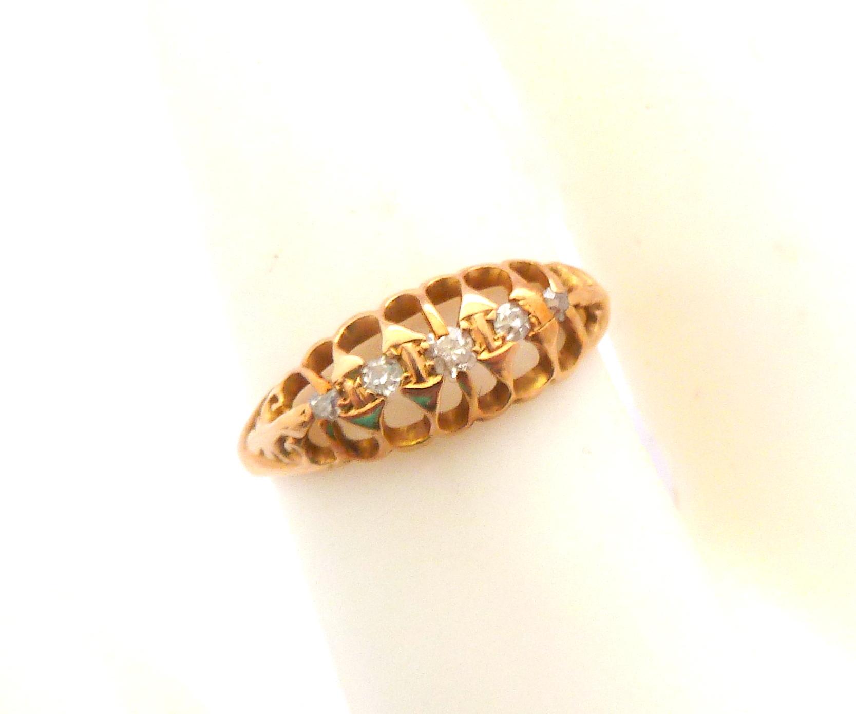 antique 18k gold 5diamond ring 英国 アンティーク Antique Gold Ring, 18ct Edwardian Five Stone Diamond Ring, 18K