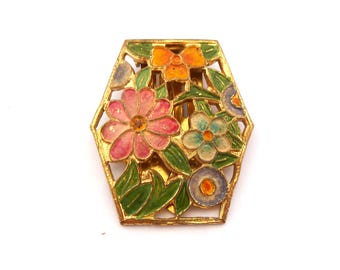 Pinza para vestido vintage Art Déco con diseño floral checo, esmalte pintado en frío, joyería de los años 30 y 40