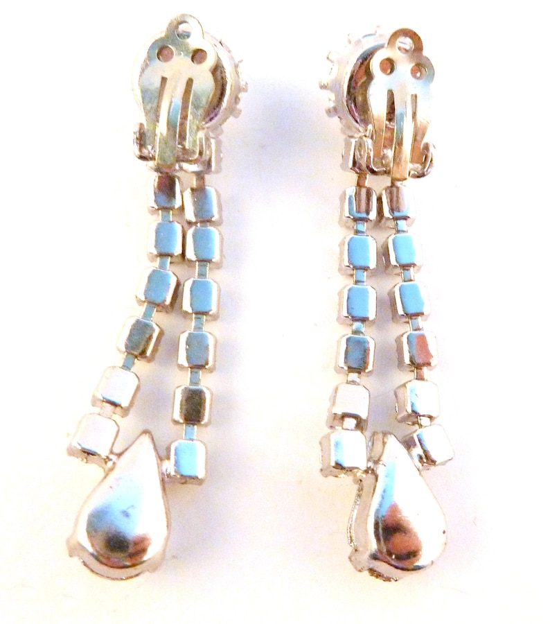 80/'s Earrings Rhinestone Earrings Vintage Art Deco Revival Style Rhinestone Drop Clip On Earrings
