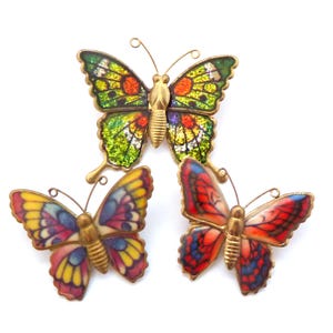 Collection Of Three Vintage Enamel Butterfly Design Retro Brooches, 80s Jewellery