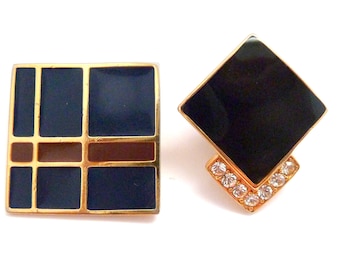 Two Vintage Enamel Retro Geometric Style Brooches, 80s 90s Jewellery