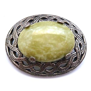 Vintage Miracle Celtic Scottish Style Large Faux Connemara Marble Set Brooch, 70s 80sJewellery.