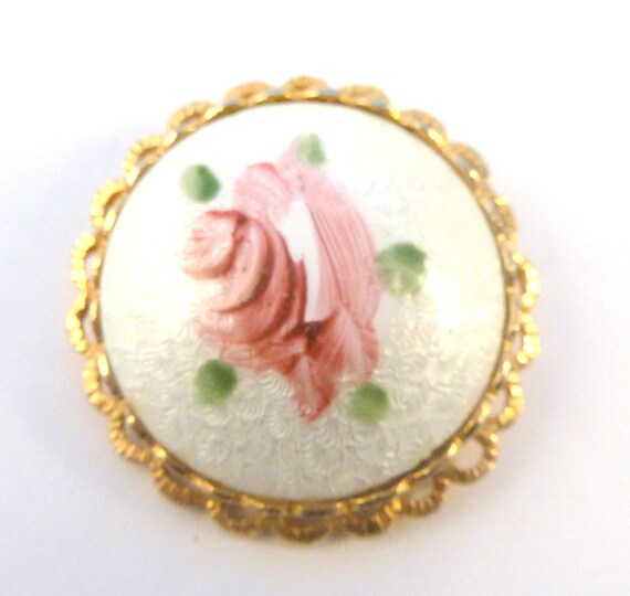 Vintage Brooch, Guilloche Enamel And Hand Painted… - image 2