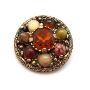 Vintage Small Miracle Scottish Shield Style Faux Gemstone Set Celtic Design Brooch, 60s 70s Jewellery.