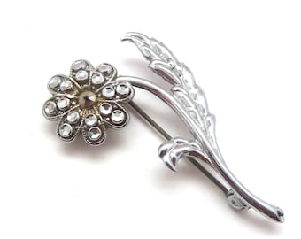 Vintage Small Stay Bright ' Staybrite ' faux marcasite Floral Design Brooch, 40s 50s Jewellery.
