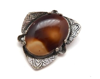 Broche celtique vintage Miracle en verre marbré imitation agate, bijoux des années 60 et 70.