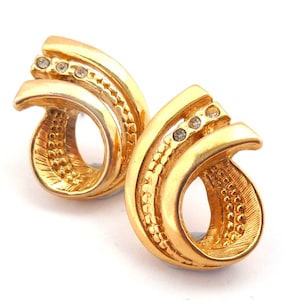 Vintage Rhinestone Detailed Geometric Retro Curving Design Earrings, 80s 90s Jewellery