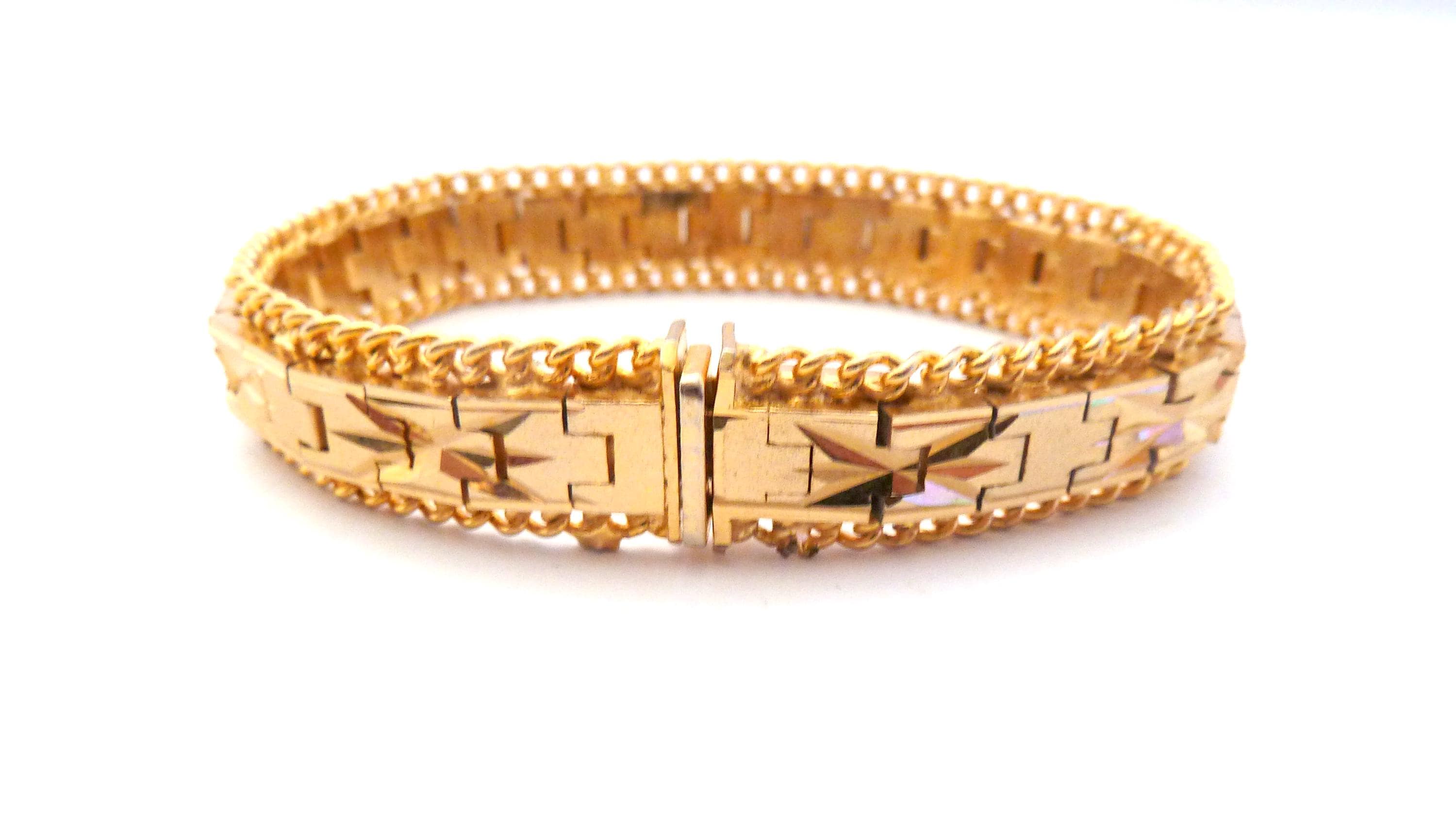 Vintage Gold Plated Abstract Geometric Star Etched Design Bracelet